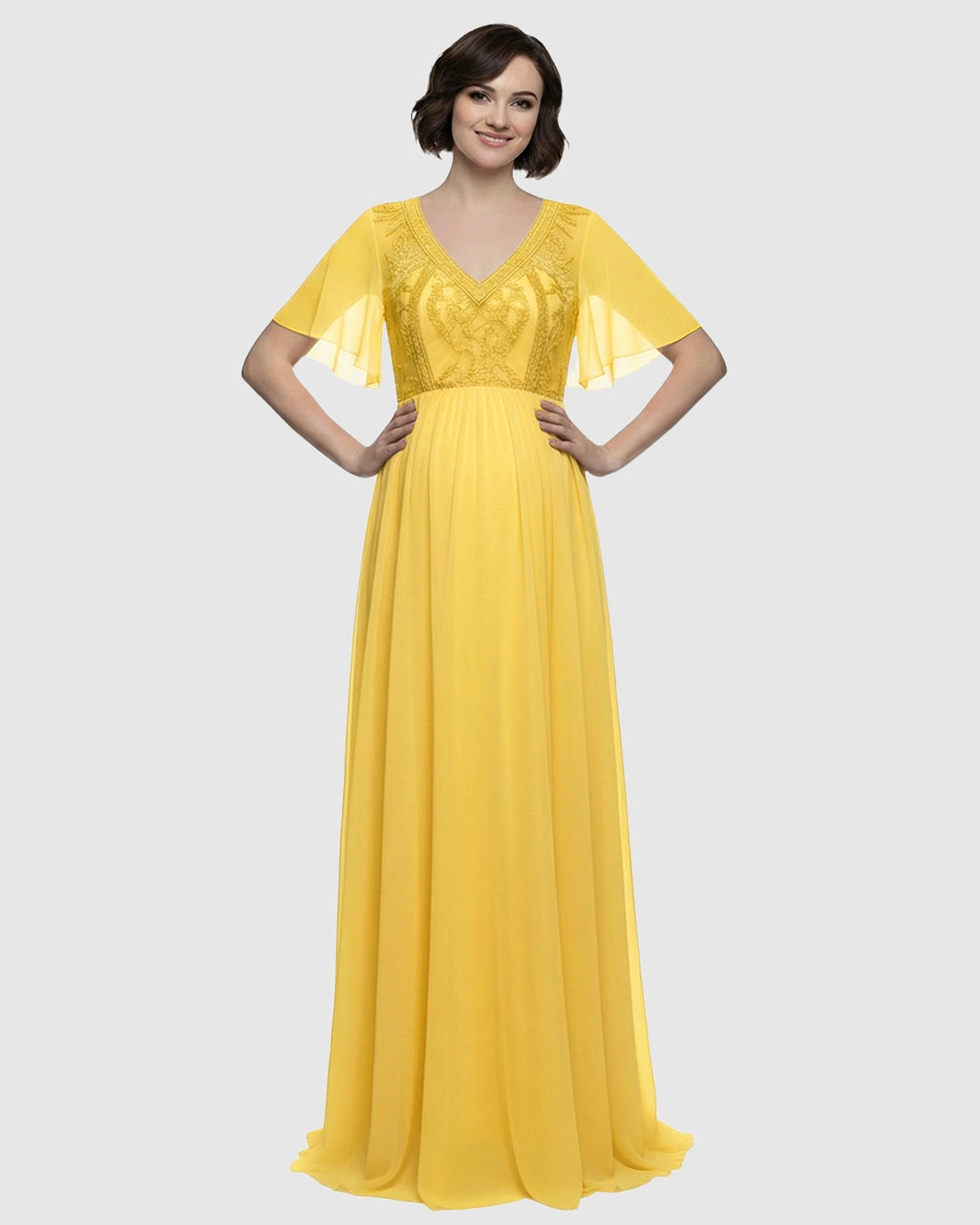 Embroidered Bodice Long Train Maternity Photoshoot Gown