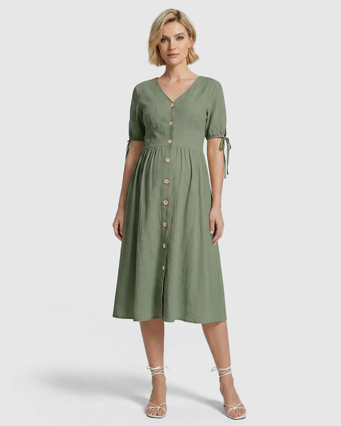 Tie Sleeve A-Line Maternity Midi Dress