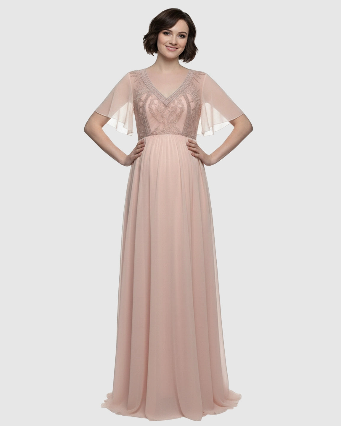 Embroidered Bodice Long Train Maternity Photoshoot Gown