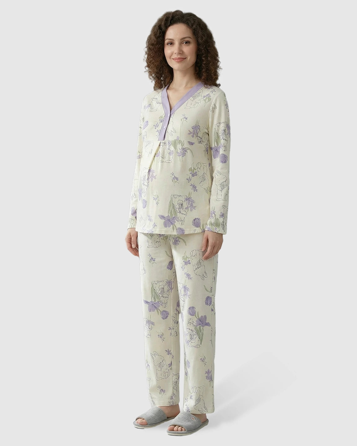 Chest Padded Plant Print Maternity Sleepwear Set