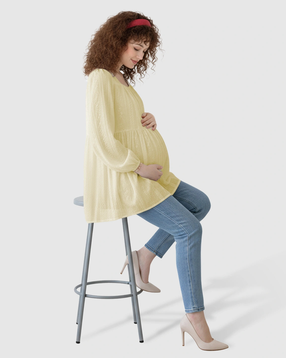 Embroidered Texture Korean-Style Maternity Tunic Top