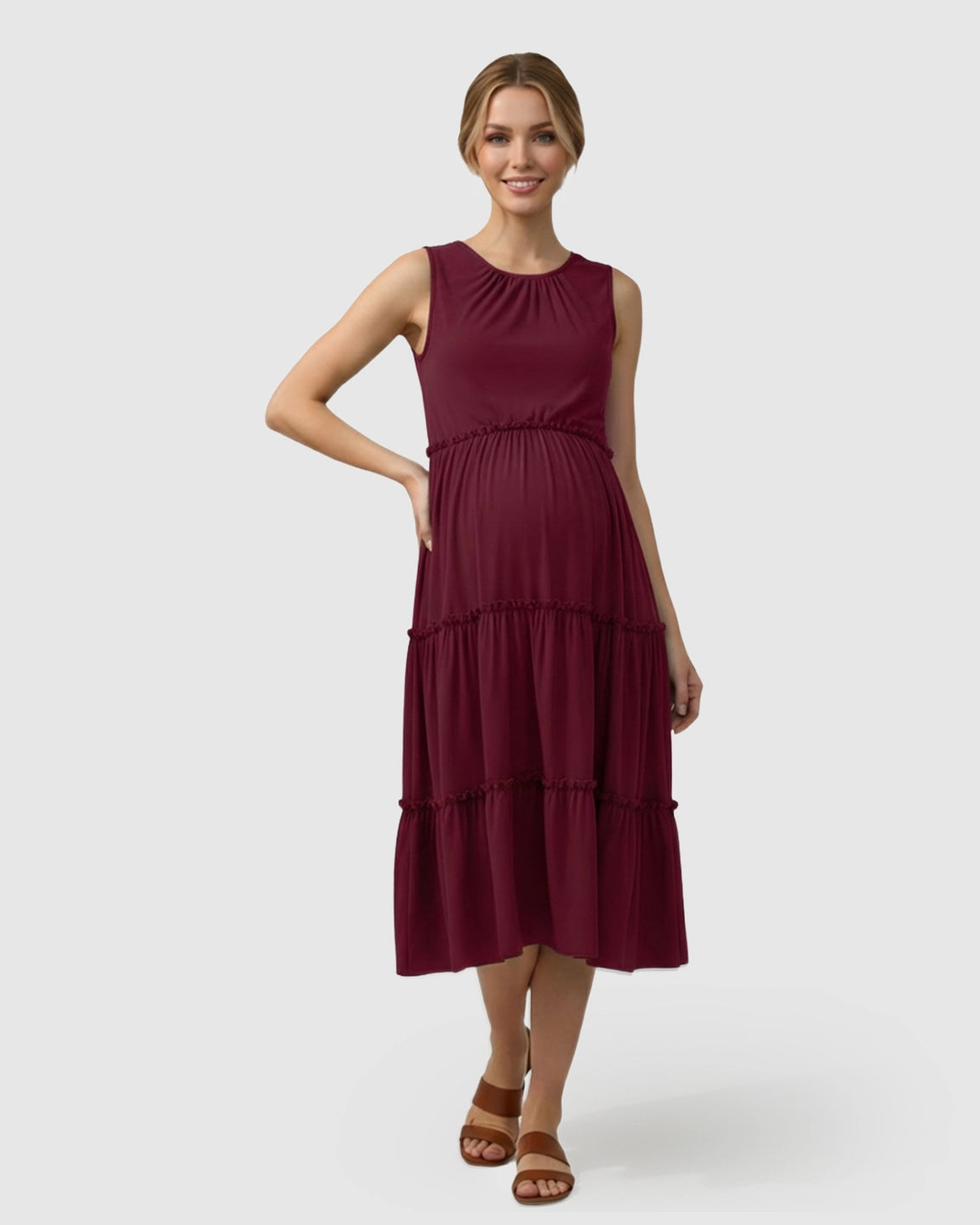Tiered Ruffle Skirt Casual Maternity Midi Dress