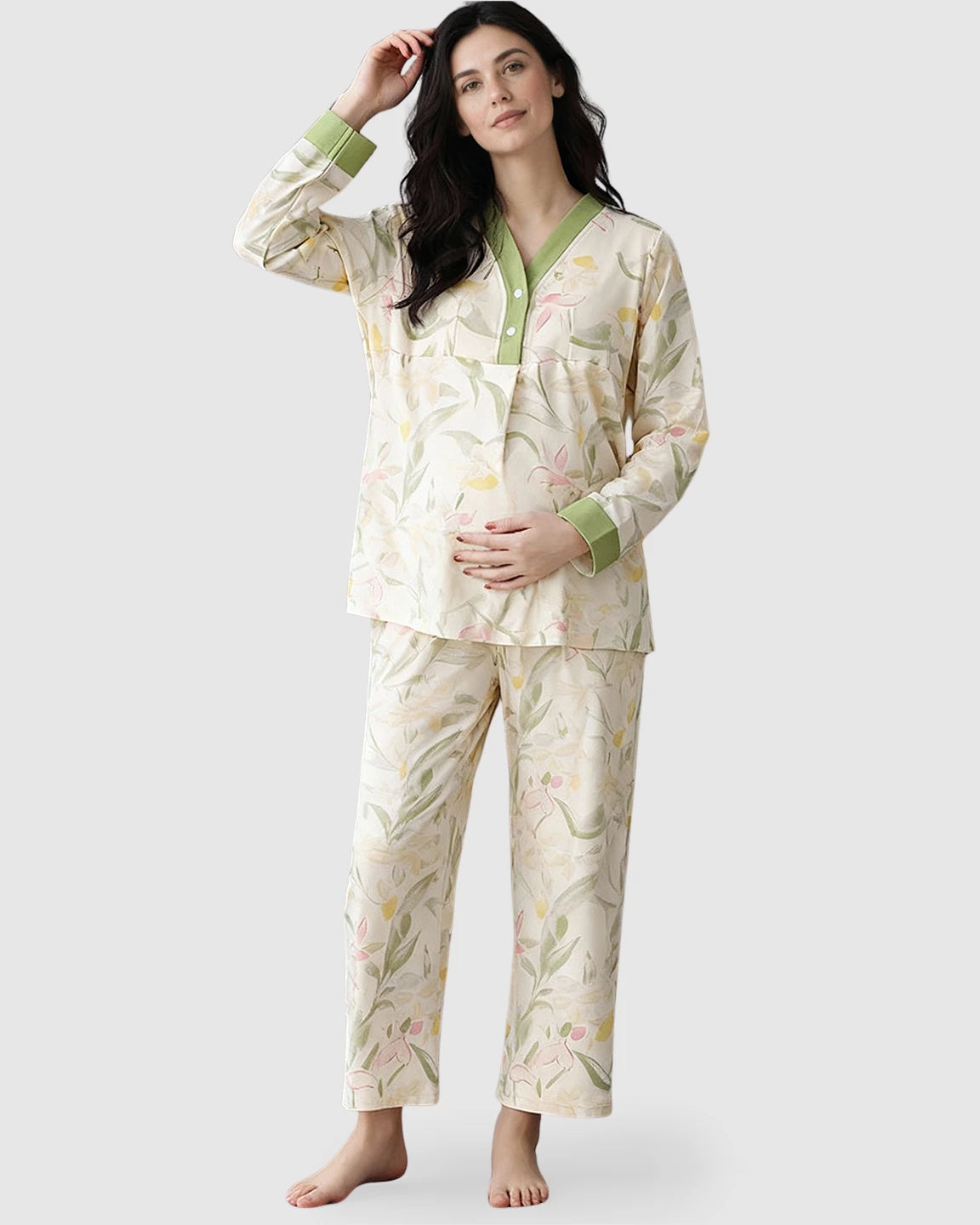 Built-In Chest Pad Floral Maternity Nursing Lounge Set