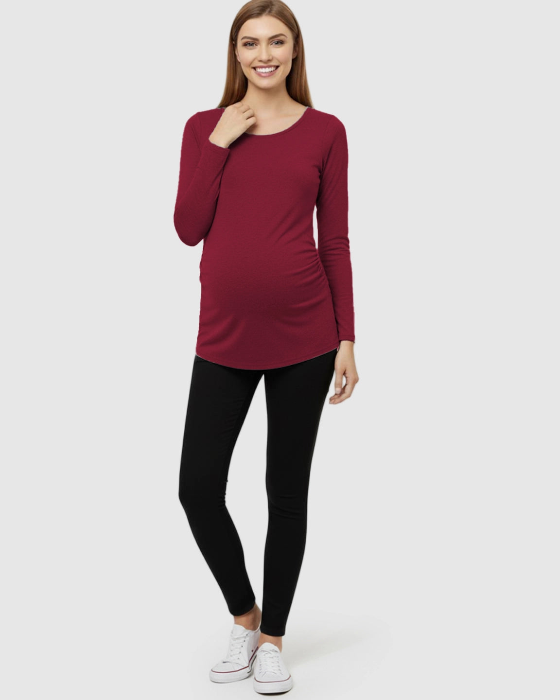 Side-Ruched Slim Fit Long Sleeve Maternity Top