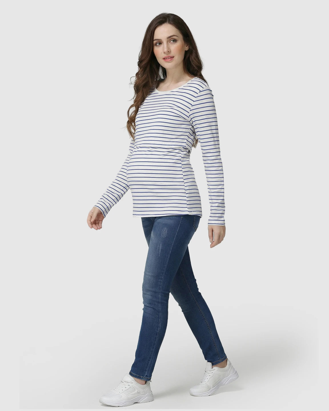 Long-Sleeve Striped Pull-up Maternity & Nursery Top