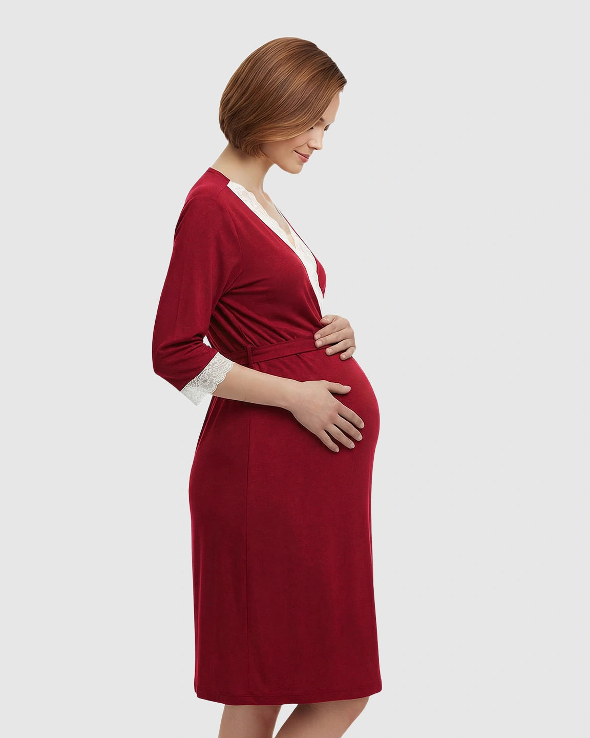 Lace Trim Wrap Maternity Robe