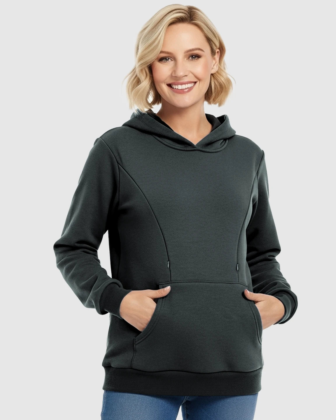 Long-sleeve Kangaroo Pocket Maternity Hoodie