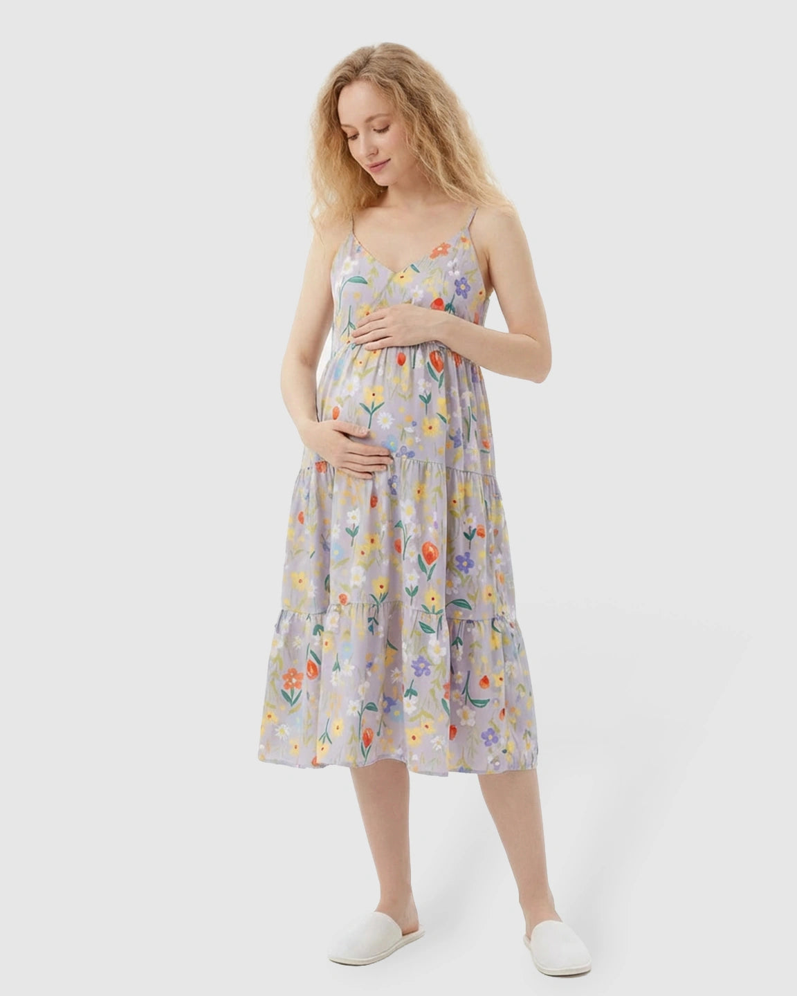Spaghetti Strap Colorful Flowers Print Maternity Nightdress