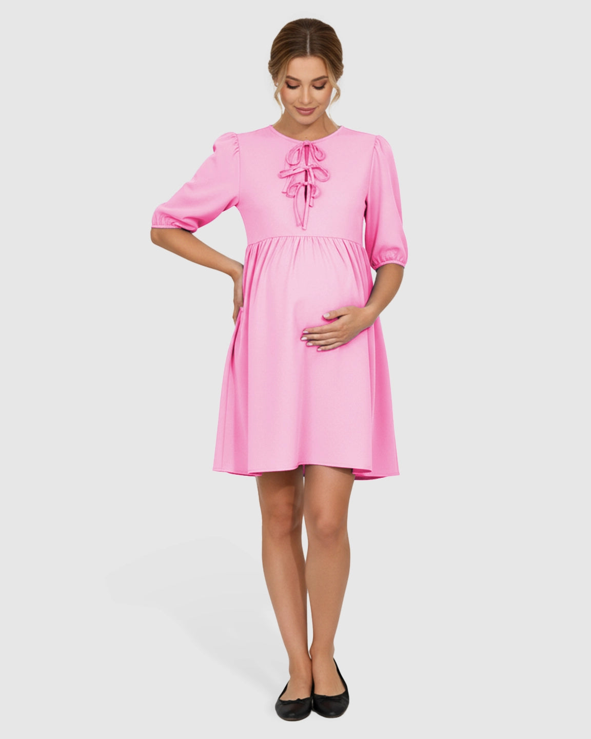 Tie-Neck Babydoll Maternity Dress