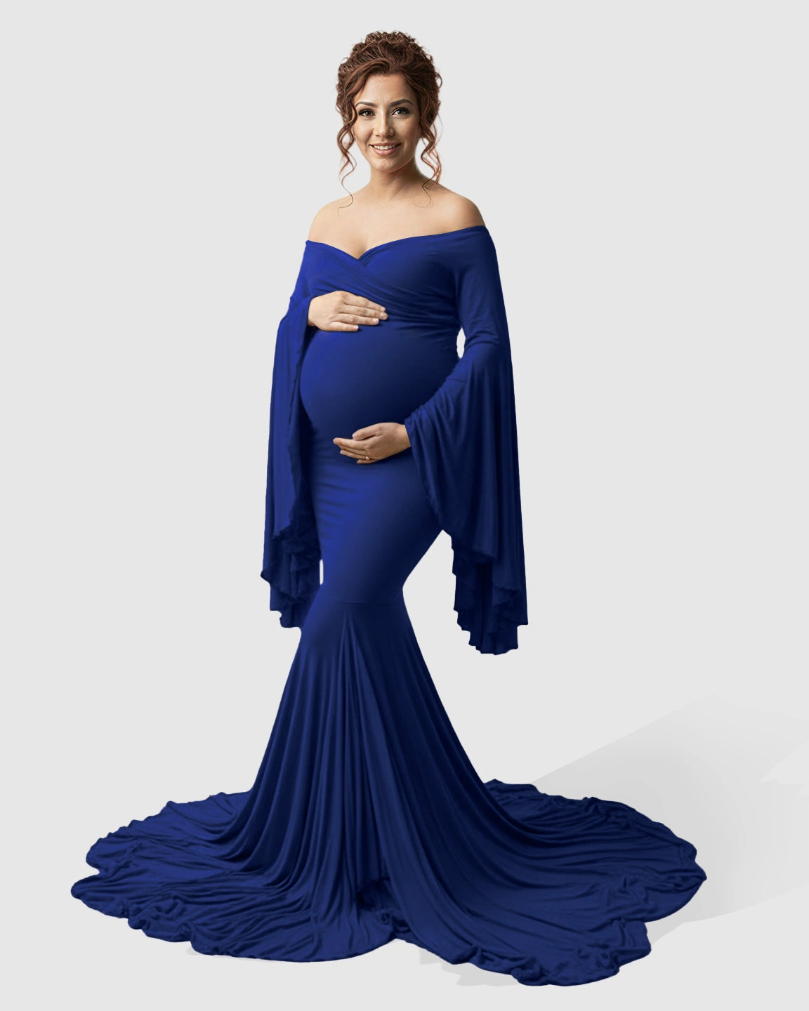 Flared Sleeve Fishtail Train Maternity Photoshoot Dress