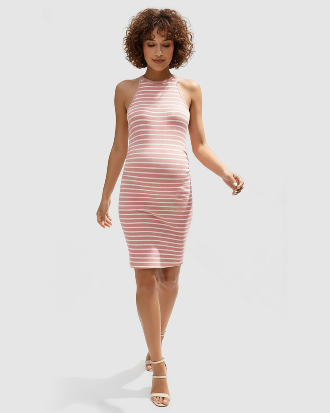 Striped Halter Bodycon Maternity Mini Dress