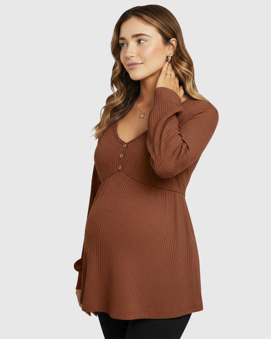 Ruffled V-Neck Ribbed Maternity Top