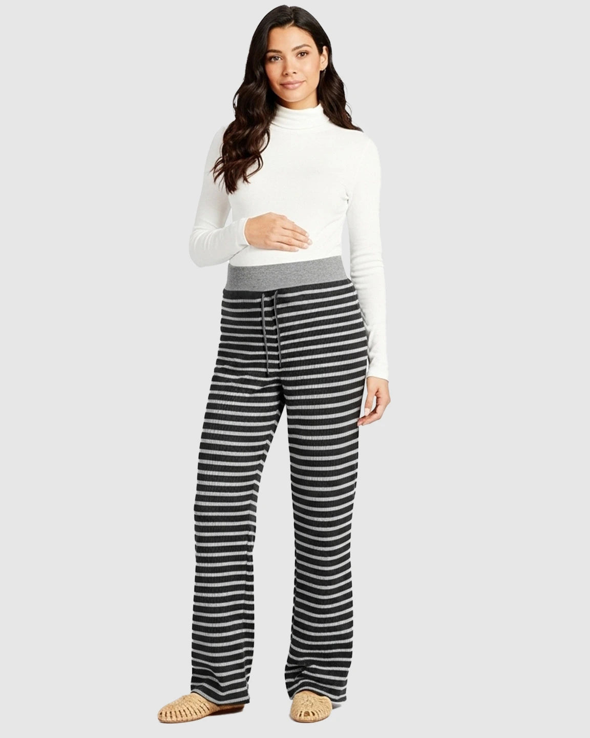 Striped Knitted Wide-Leg Maternity Pants