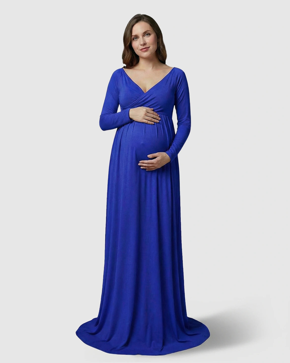Long-Sleeve Full Train Maternity Maxi Dress