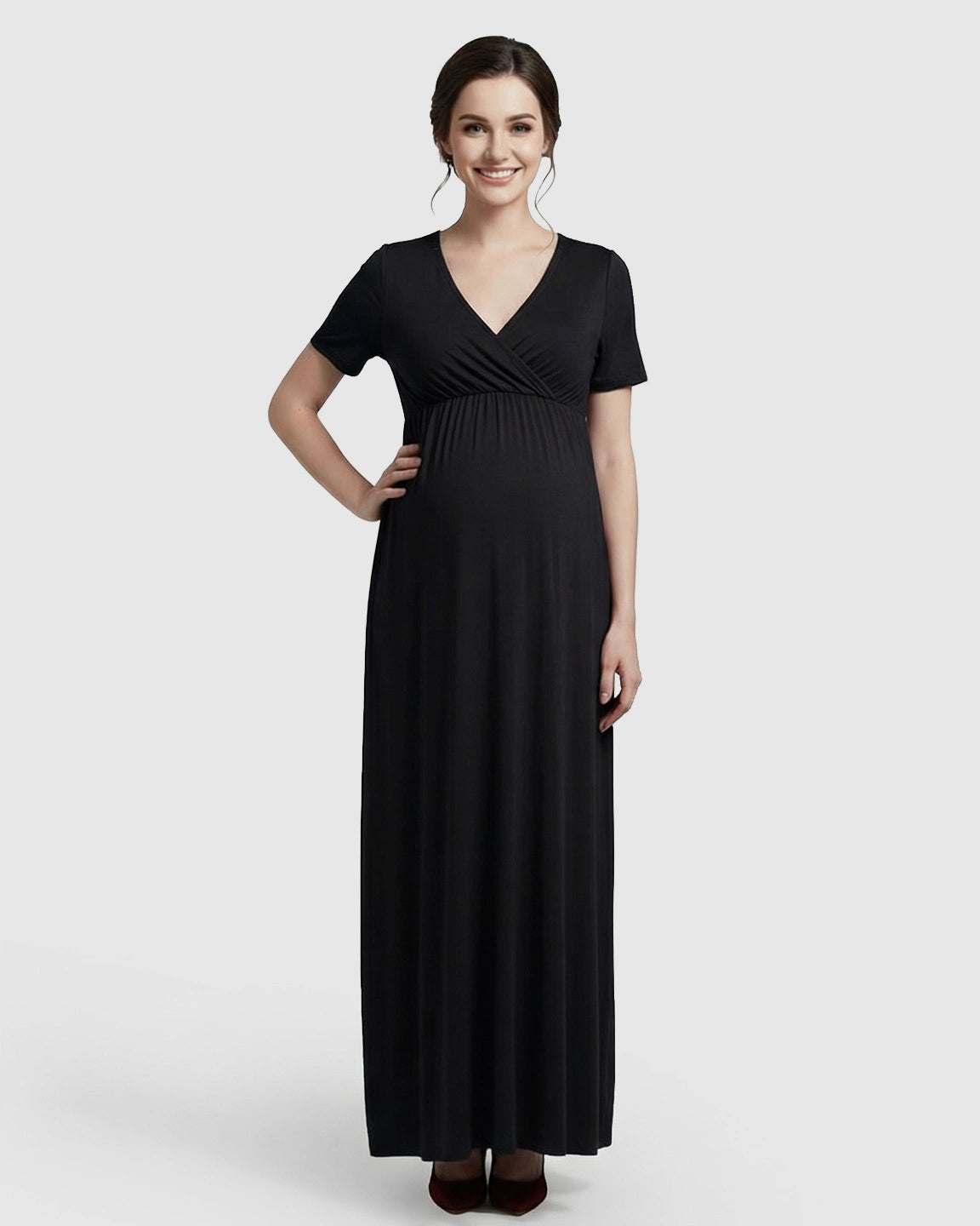 Crossover V-Neck Flowy Silhouette Maternity Maxi Dress