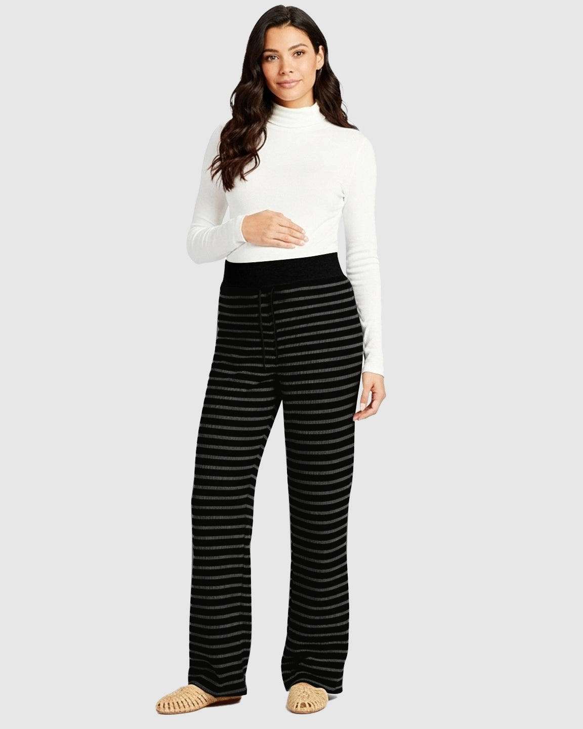Striped Knitted Wide-Leg Maternity Pants
