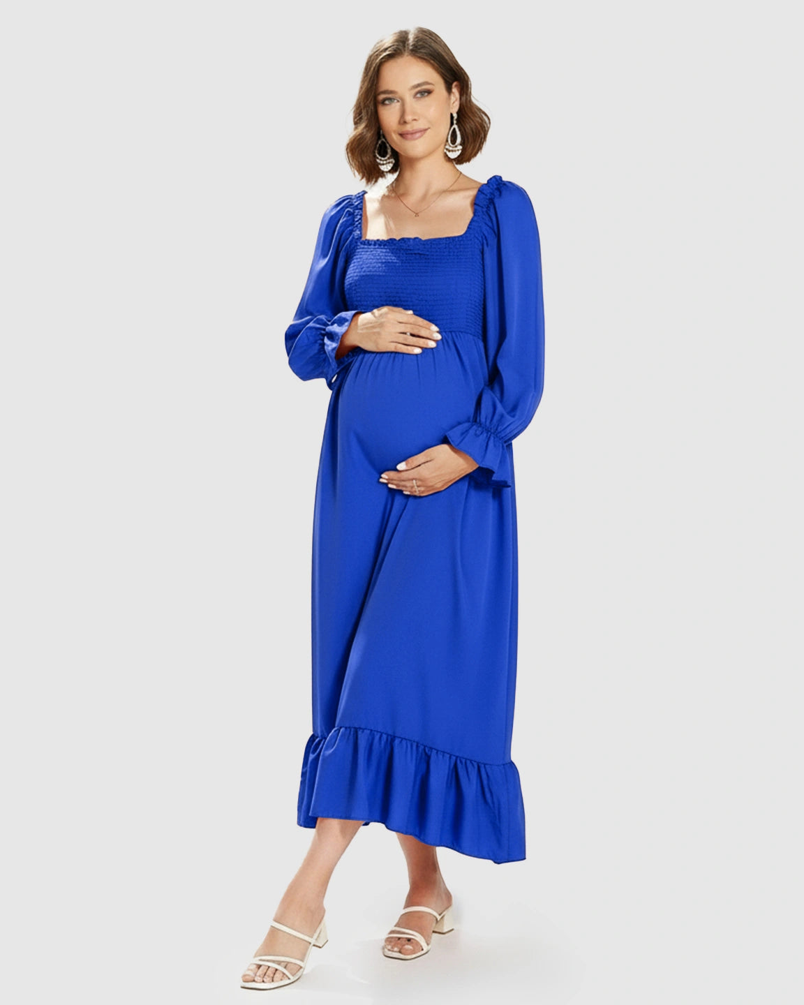 Bishop Sleeves Retro Elegant Maternity Maxi Dress