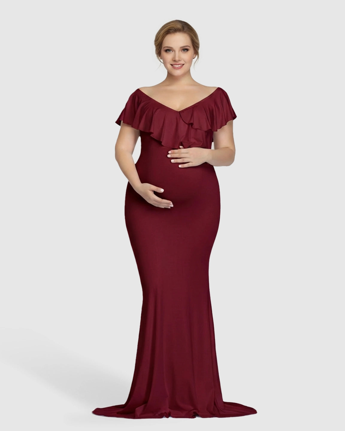 Off-Shoulder Ruffled Bodycon Maternity Maxi Dress