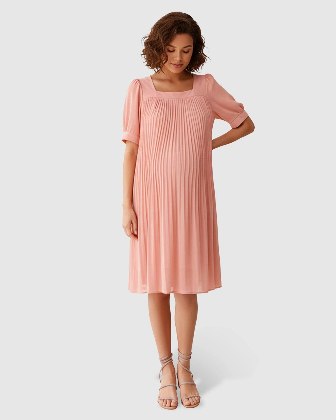 Pleated Flowy-Style Maternity Short Dress
