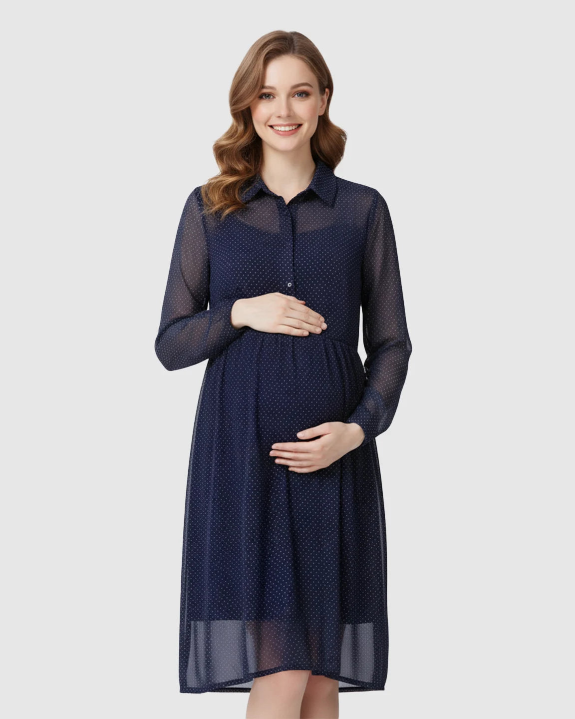 Button-Front Chiffon Flowing Maternity Dress