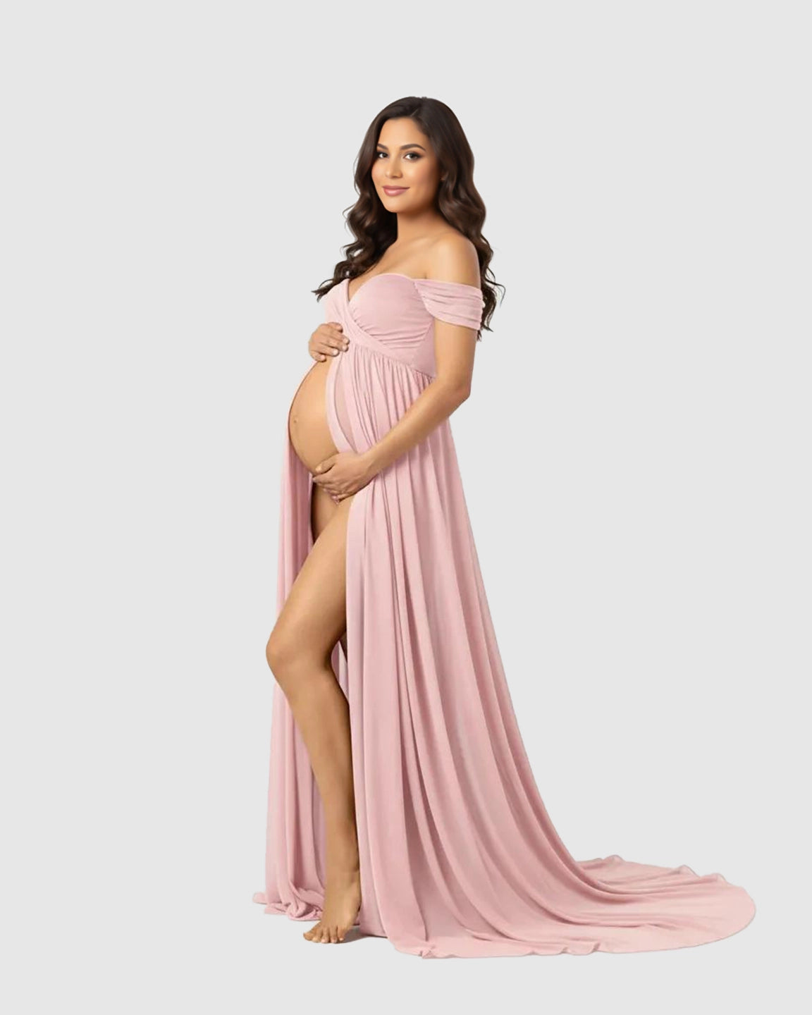 Off Shoulder Laced Flowing Maternity Maxi Dress