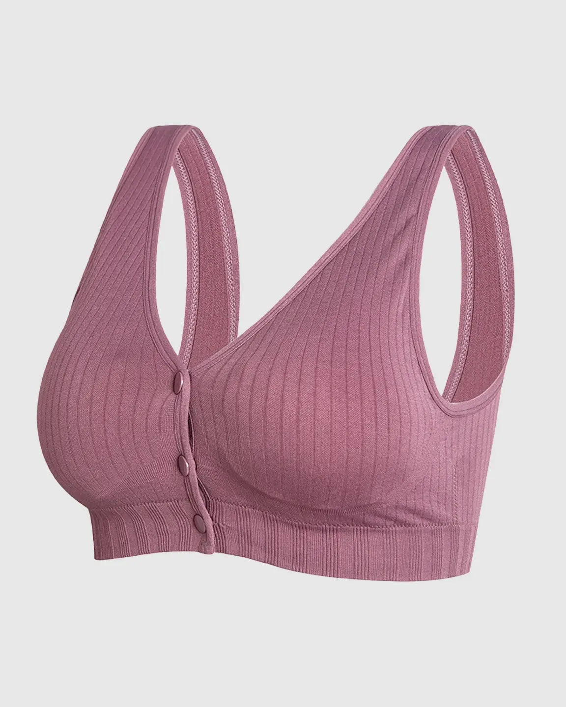 Front-Button Ribbed Wireless Nursing Bra