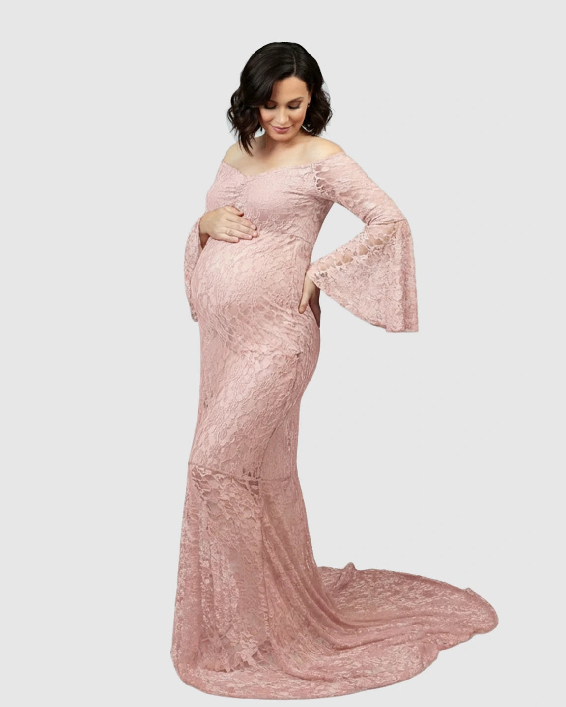 Bell Lace Sleeve Trailing Maternity Gown