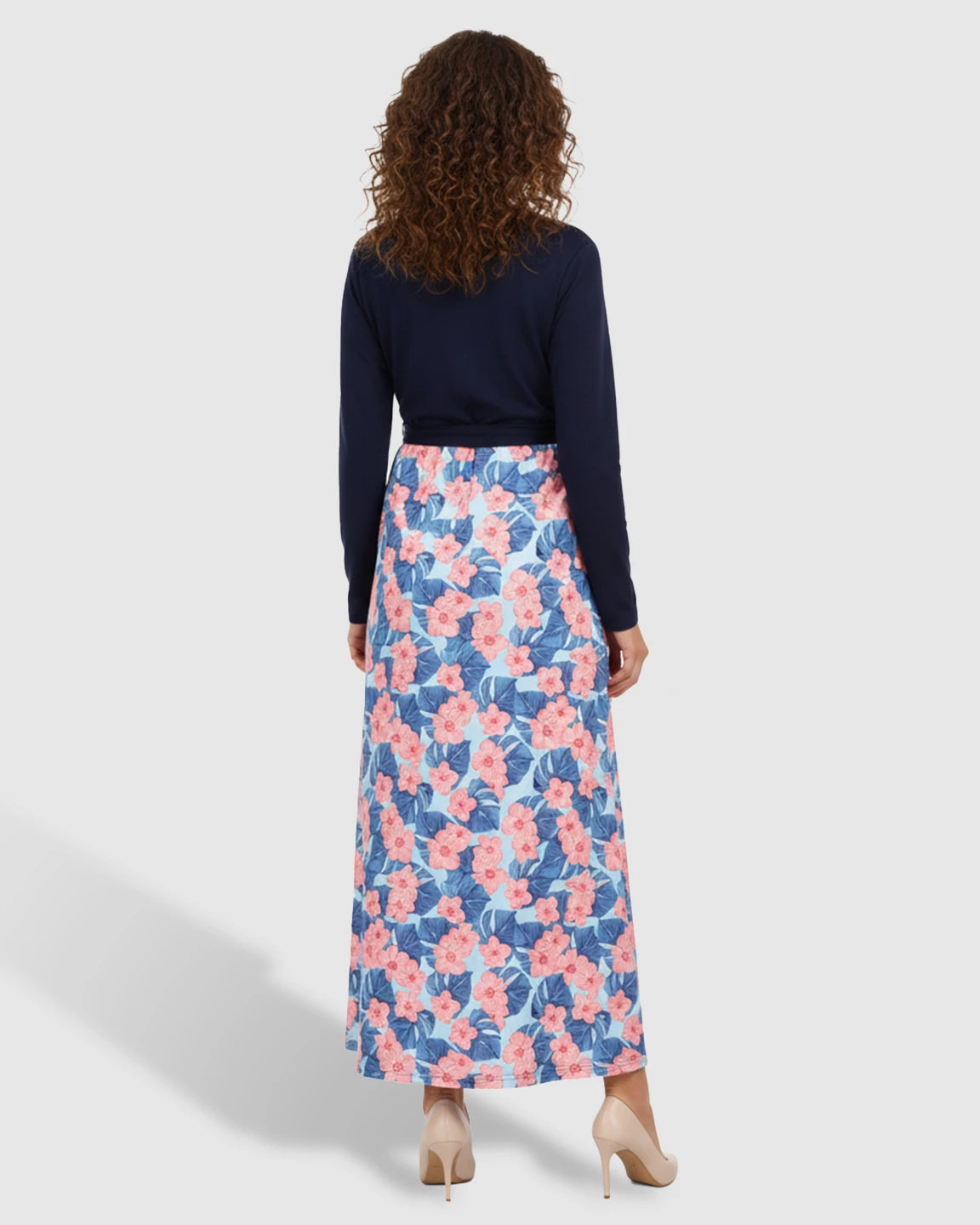 Floral V-Neck Maternity Midi Dress