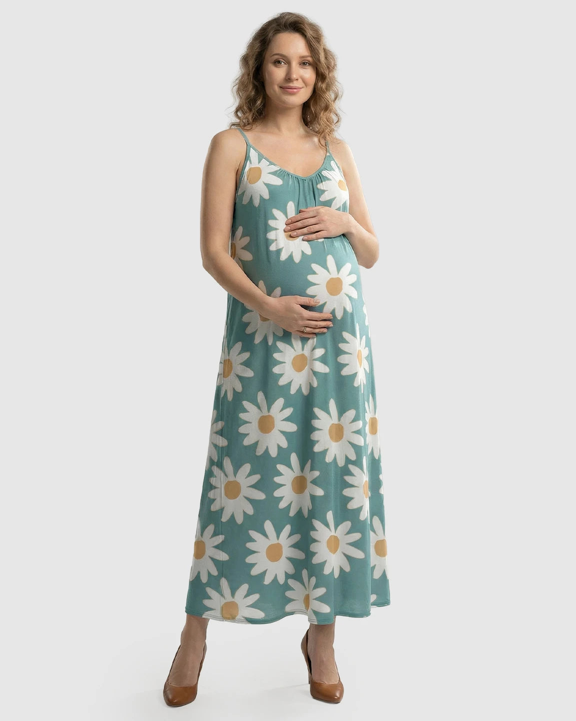 Spaghetti Straps Daisy Print Maternity Maxi Dress