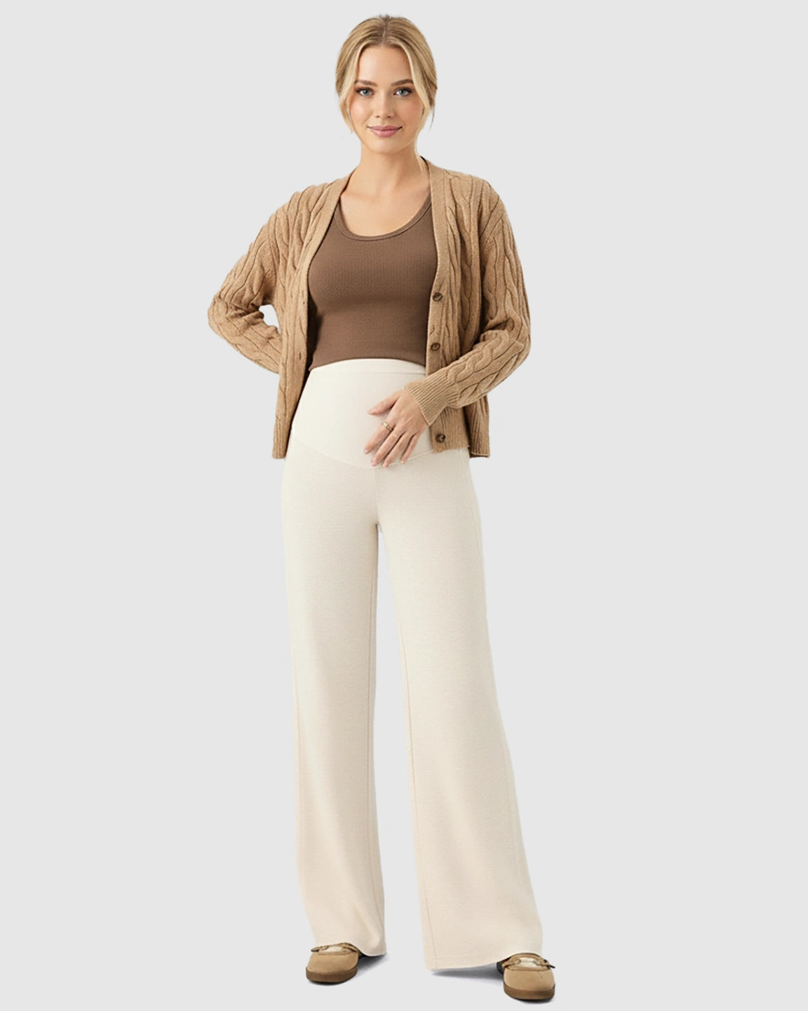 High Waist Wool Blend Wide-Leg Maternity Pants