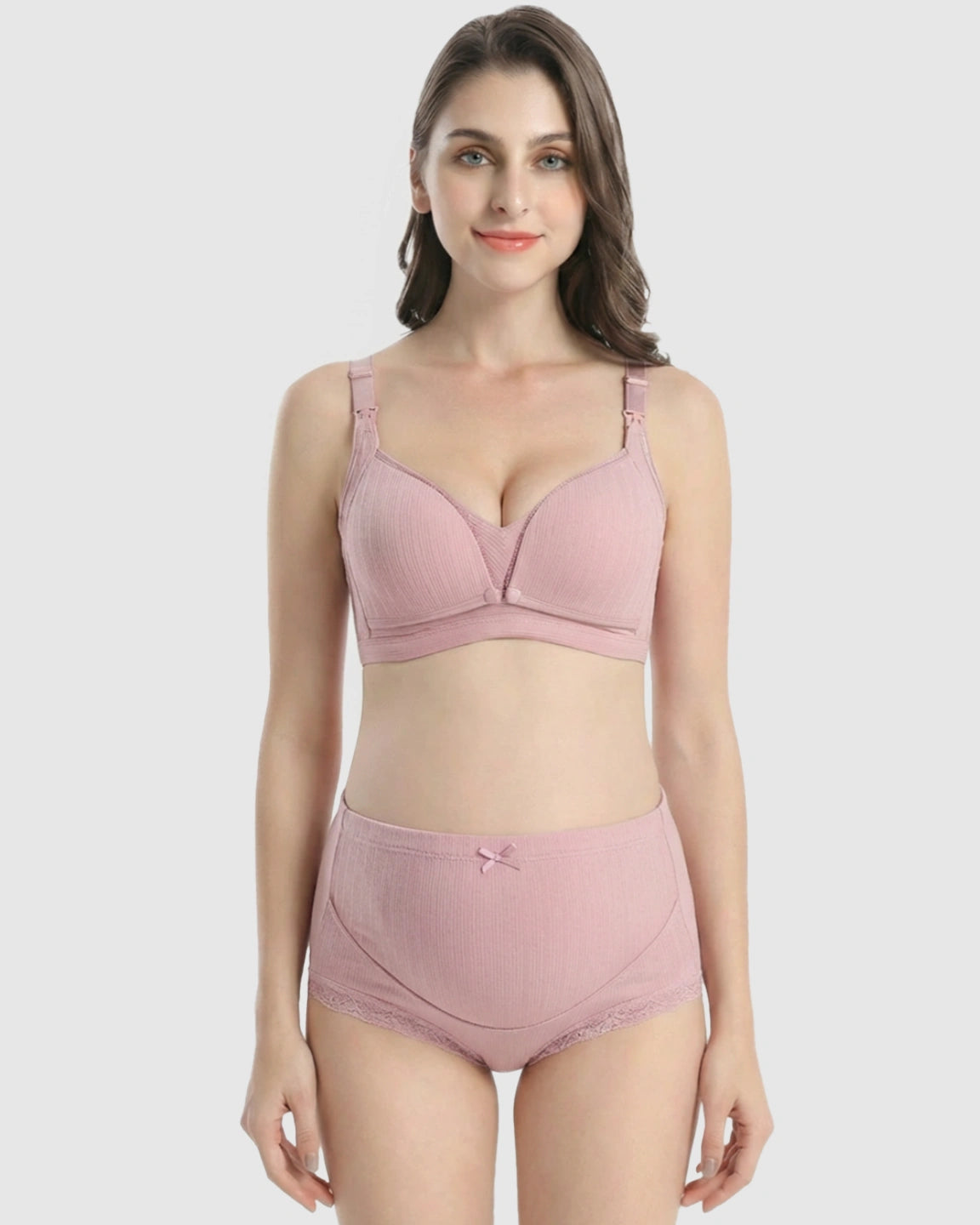 Wire-Free Breathable High-Waist Maternity Nursing Bra & Panty Set
