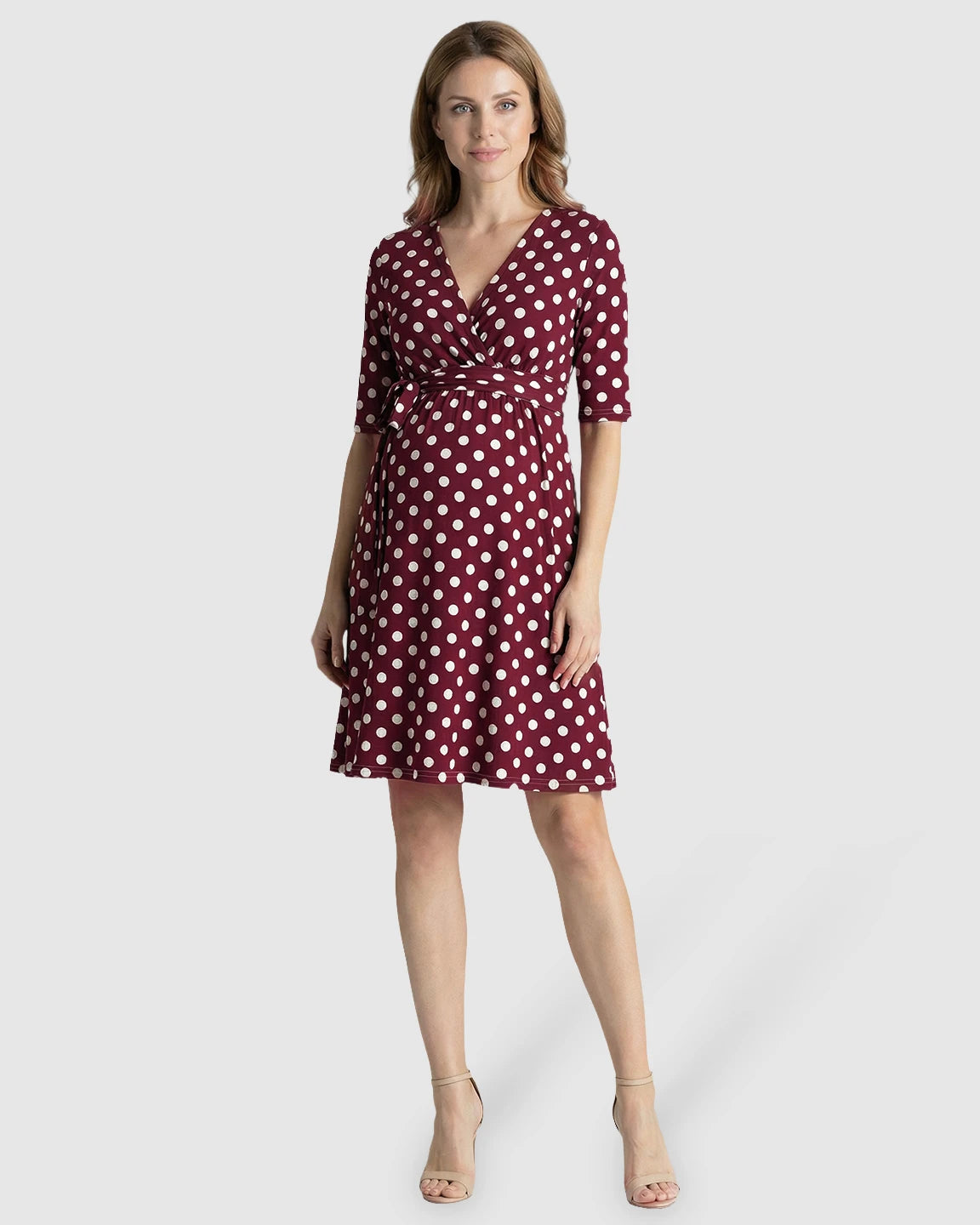 Polka Dot Tie Waist Maternity Dress