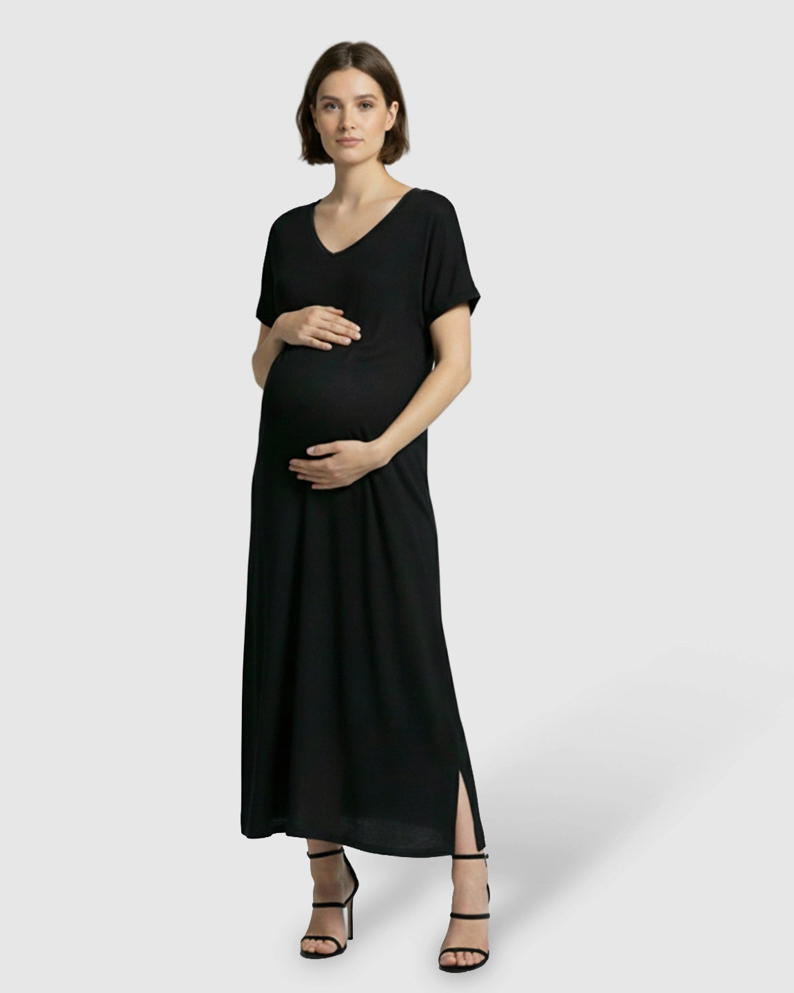 Soft V-Neck Relaxed Fit Maternity Midi Dress