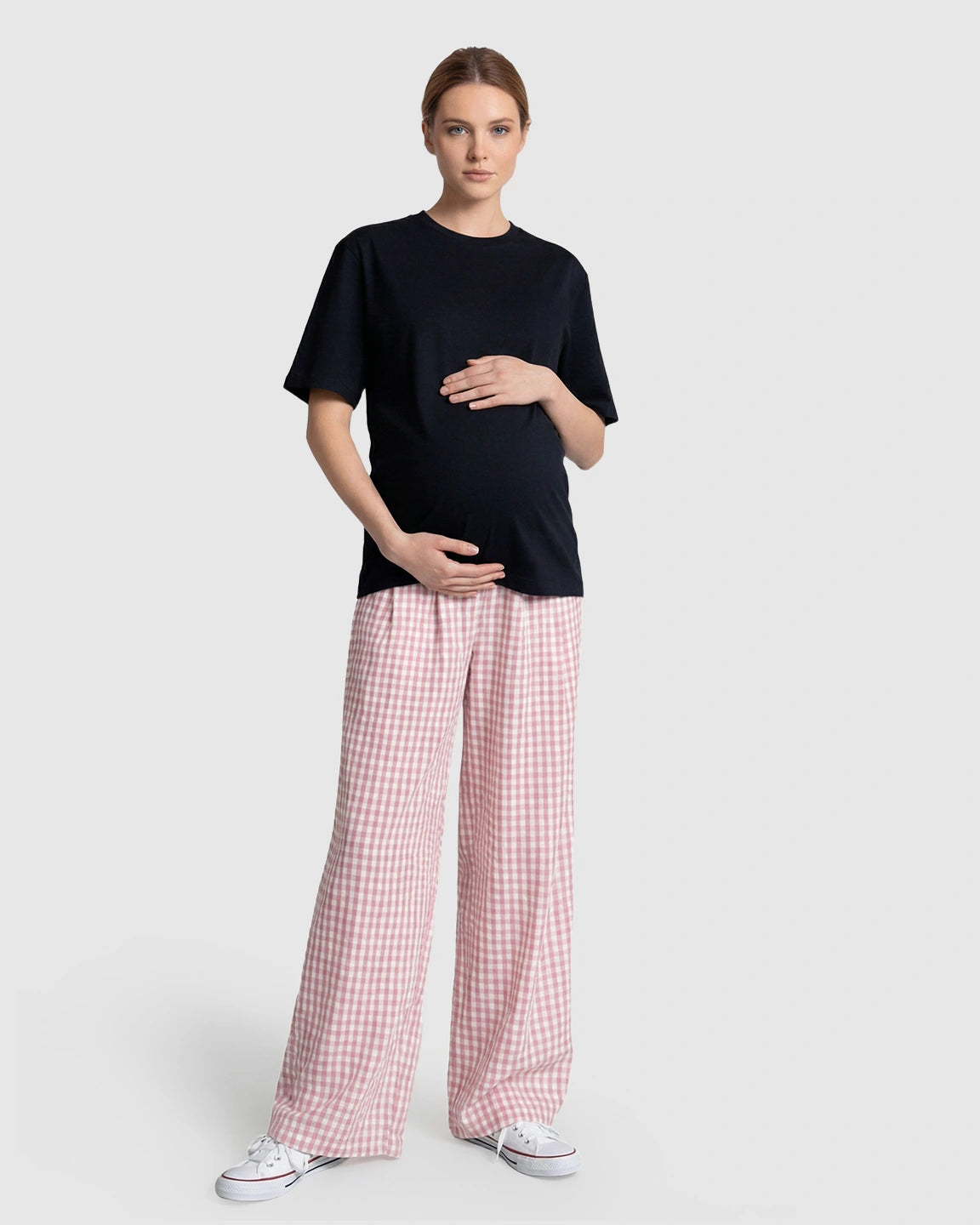 Plaid Print Wide-Leg Maternity Trousers