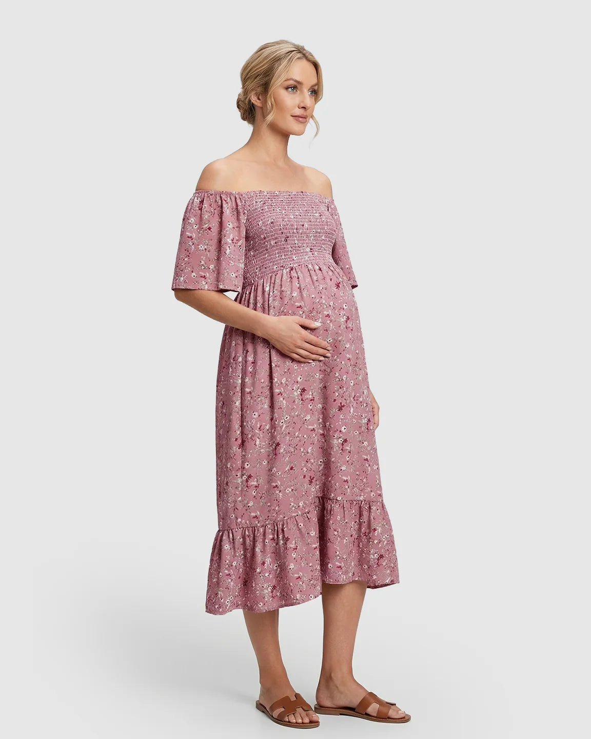 Floral Print Flowy Tiered Maternity Maxi Dress