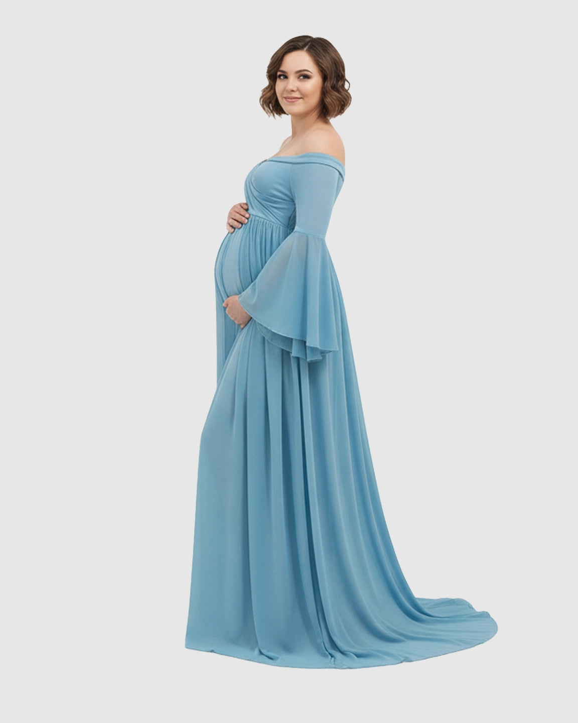 Bell Sleeves Super Long Train Maternity Photoshoot Gown