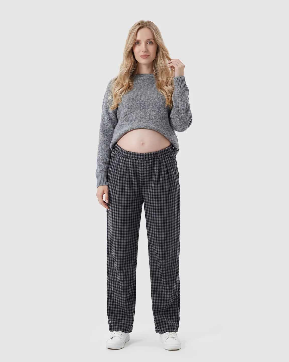 Gingham Plaid Relaxed-Fit Maternity Pants