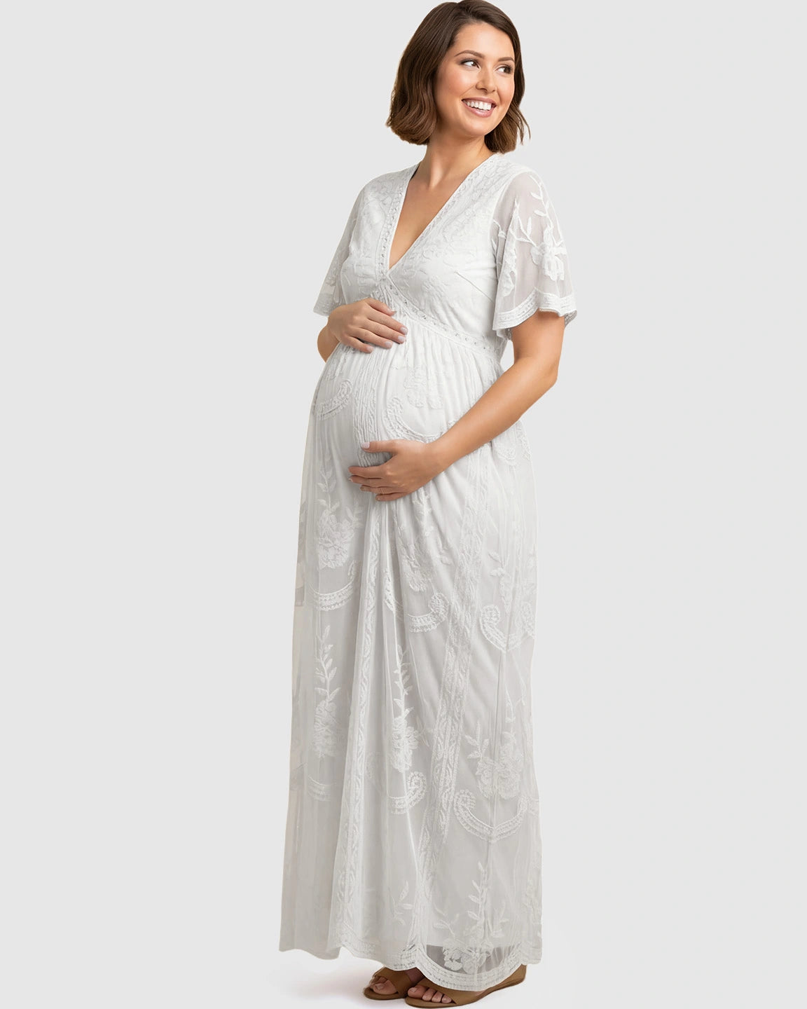 Lace Overlay Boho Maternity Maxi Dress