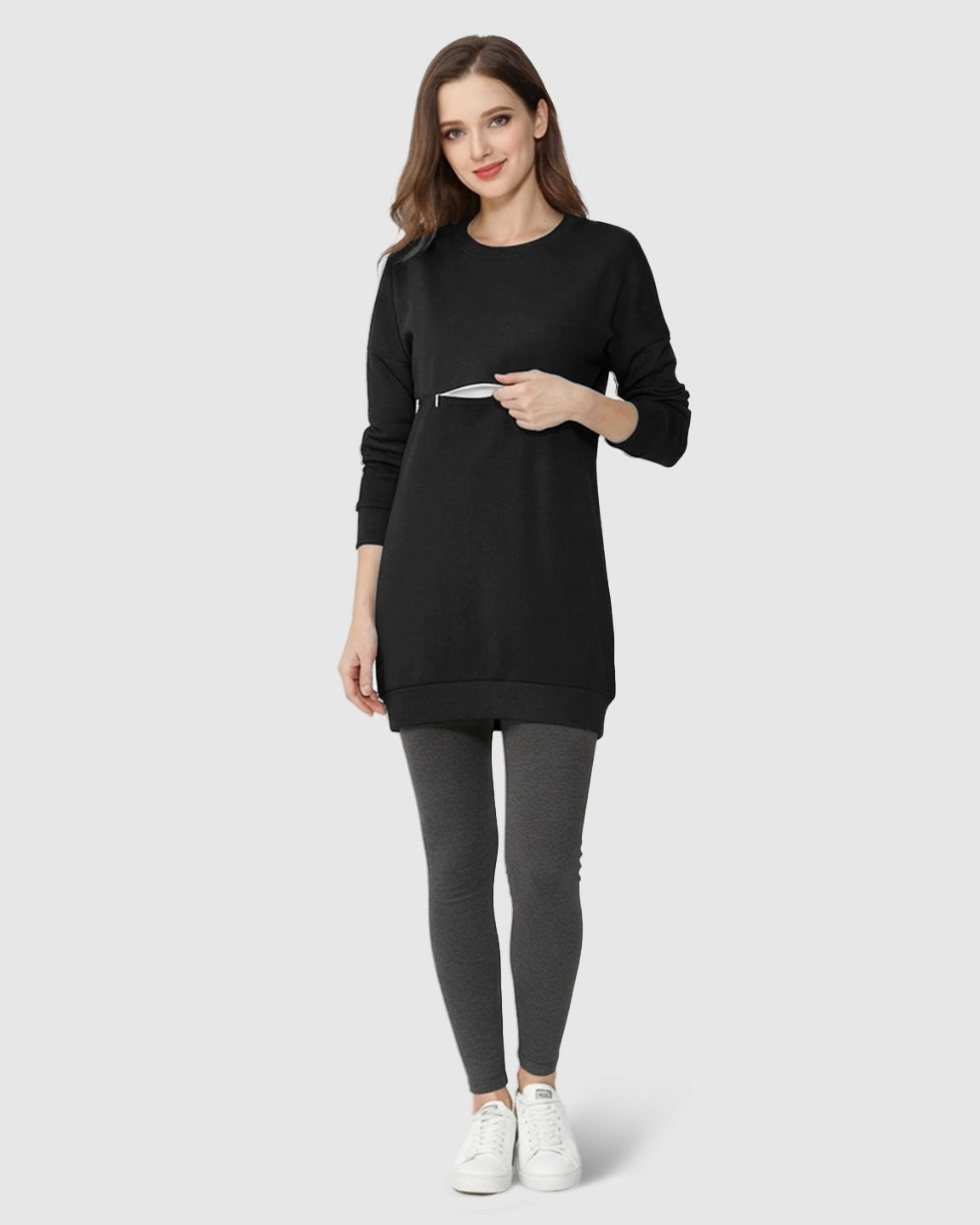 Discreet Zipper Nursing Access Casual Maternity Top