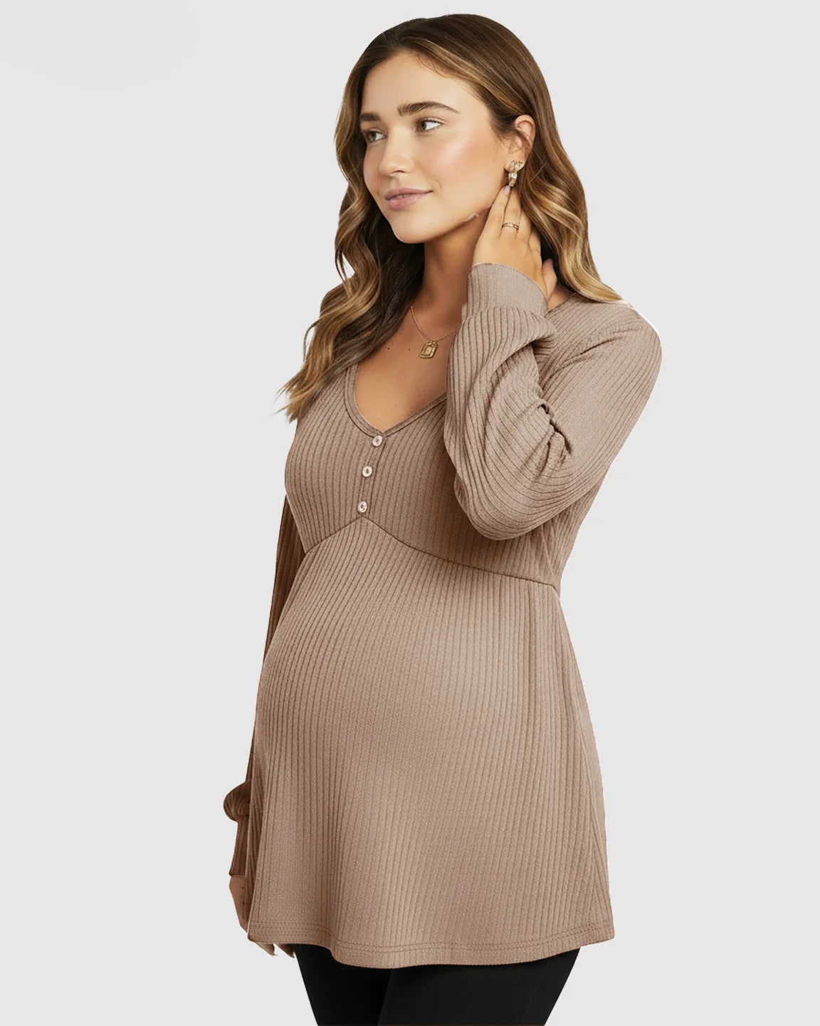 Ruffled V-Neck Ribbed Maternity Top