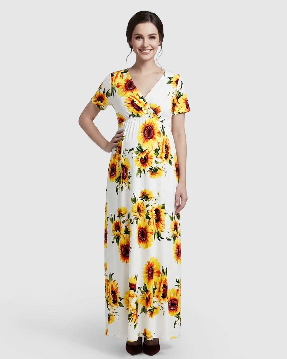 Crossover V-Neck Flowy Silhouette Maternity Maxi Dress