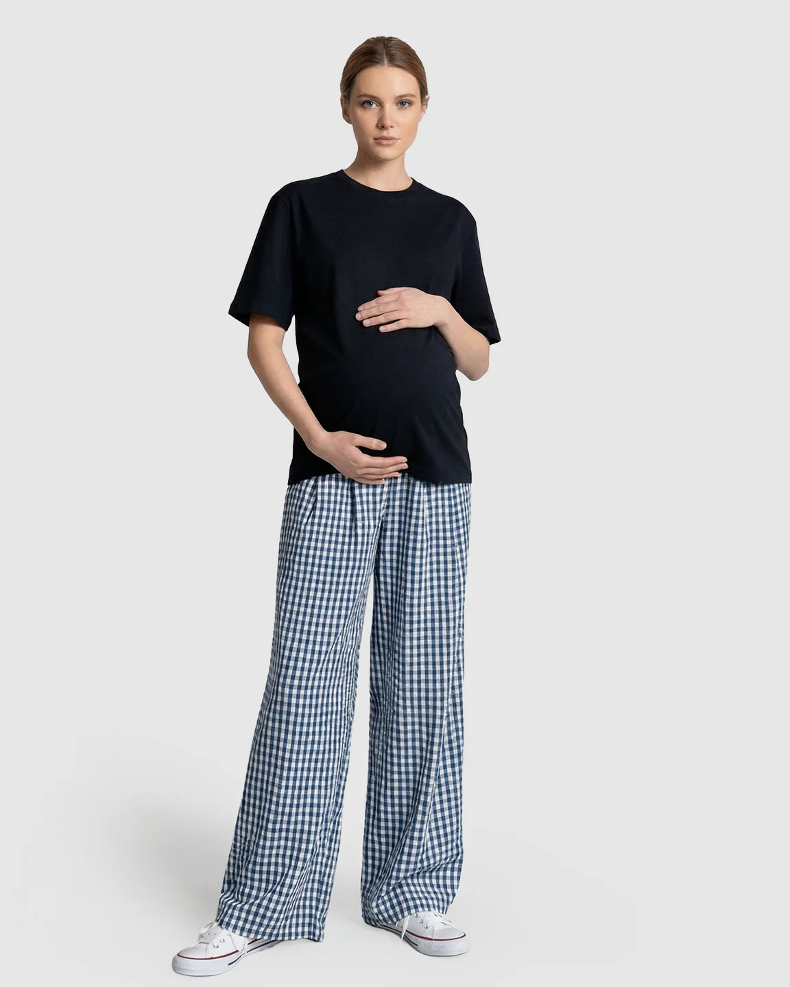 Plaid Print Wide-Leg Maternity Trousers