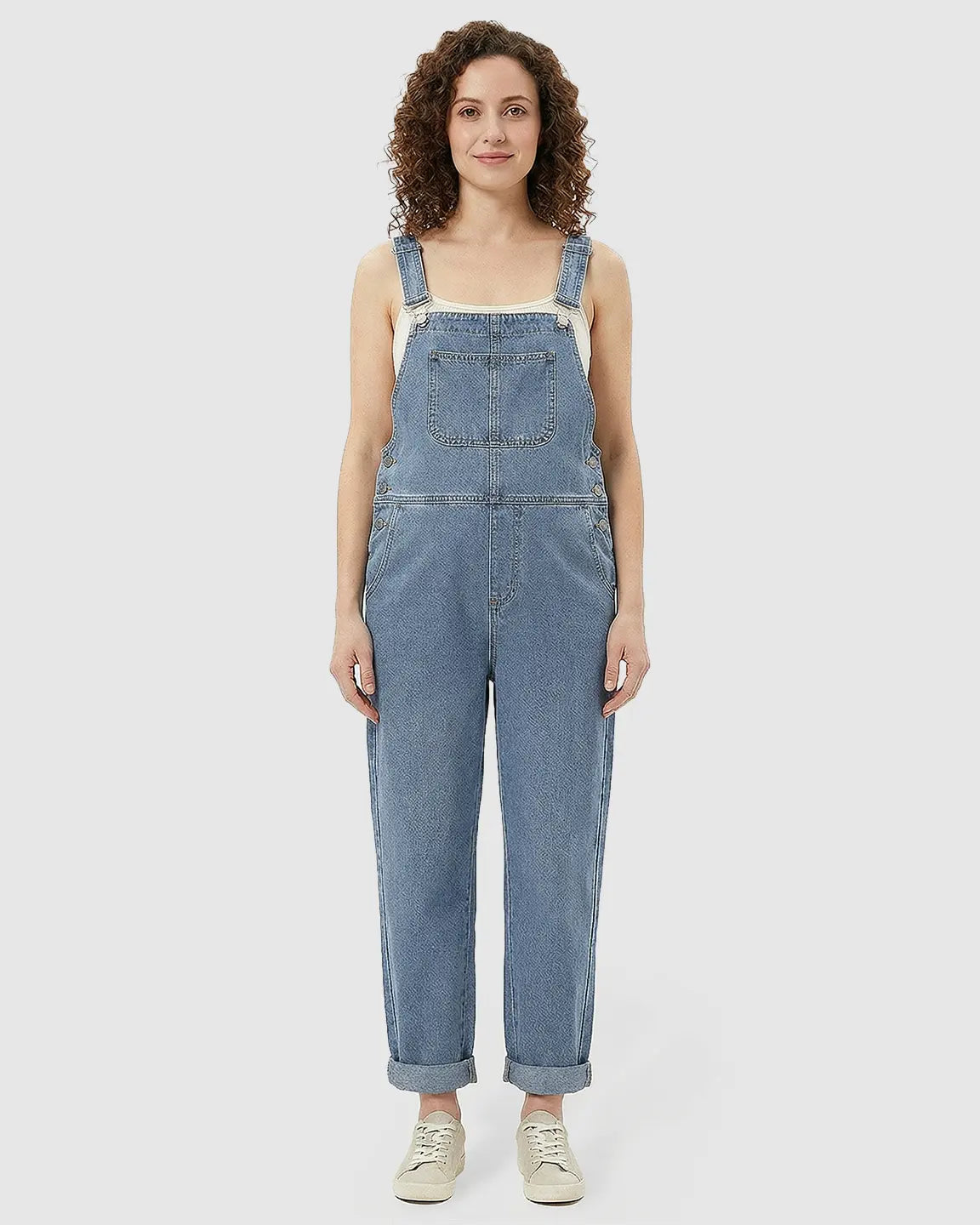 Adjustable Strap Loose Denim Maternity Jumpsuit