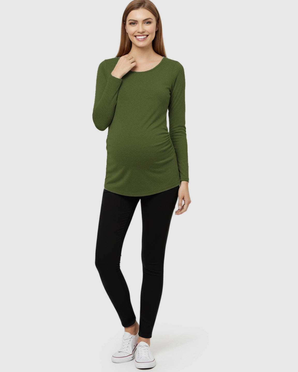 Side-Ruched Slim Fit Long Sleeve Maternity Top
