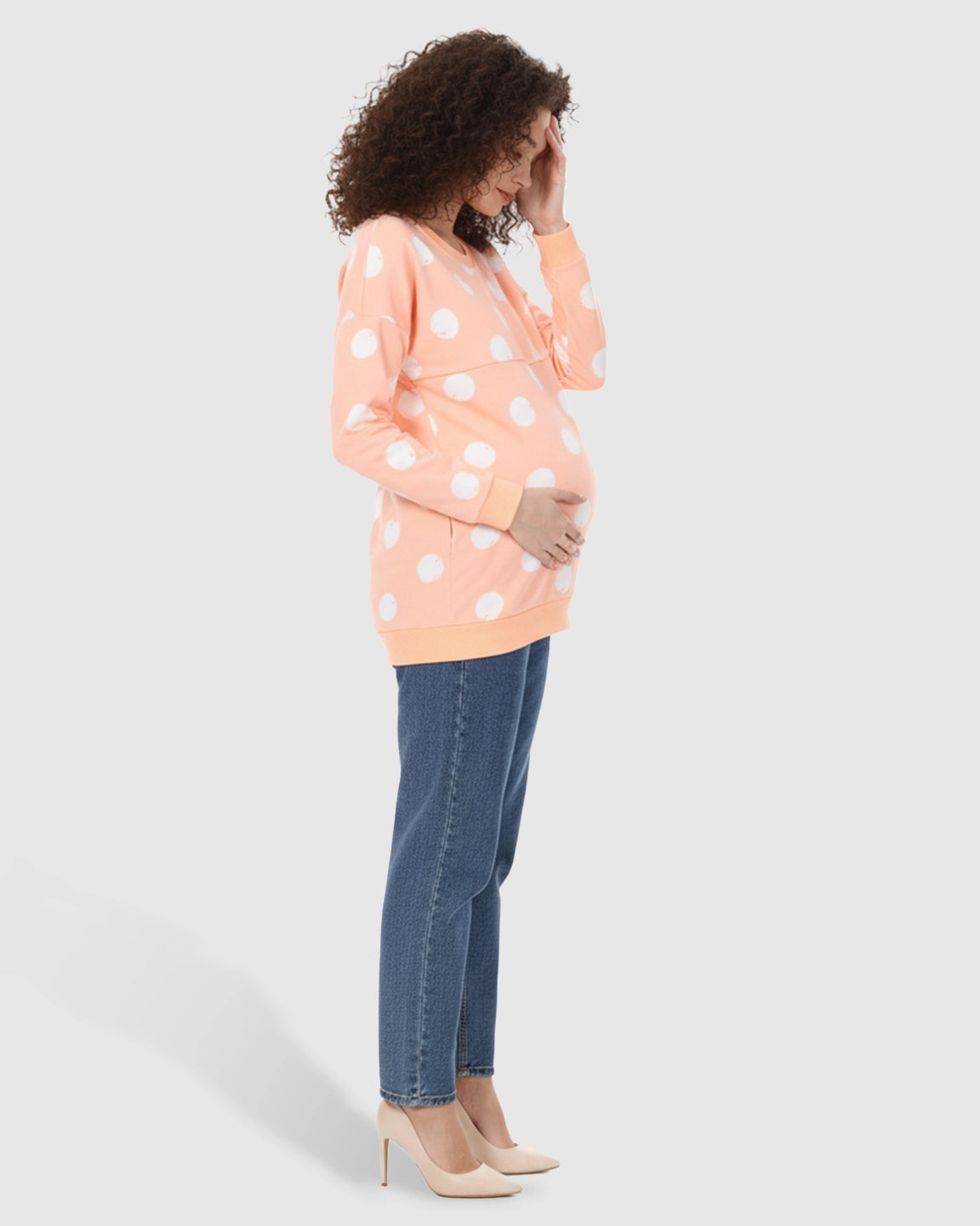 Round Neck Polka Dotted Loose Fit Nursing Sweatshirt