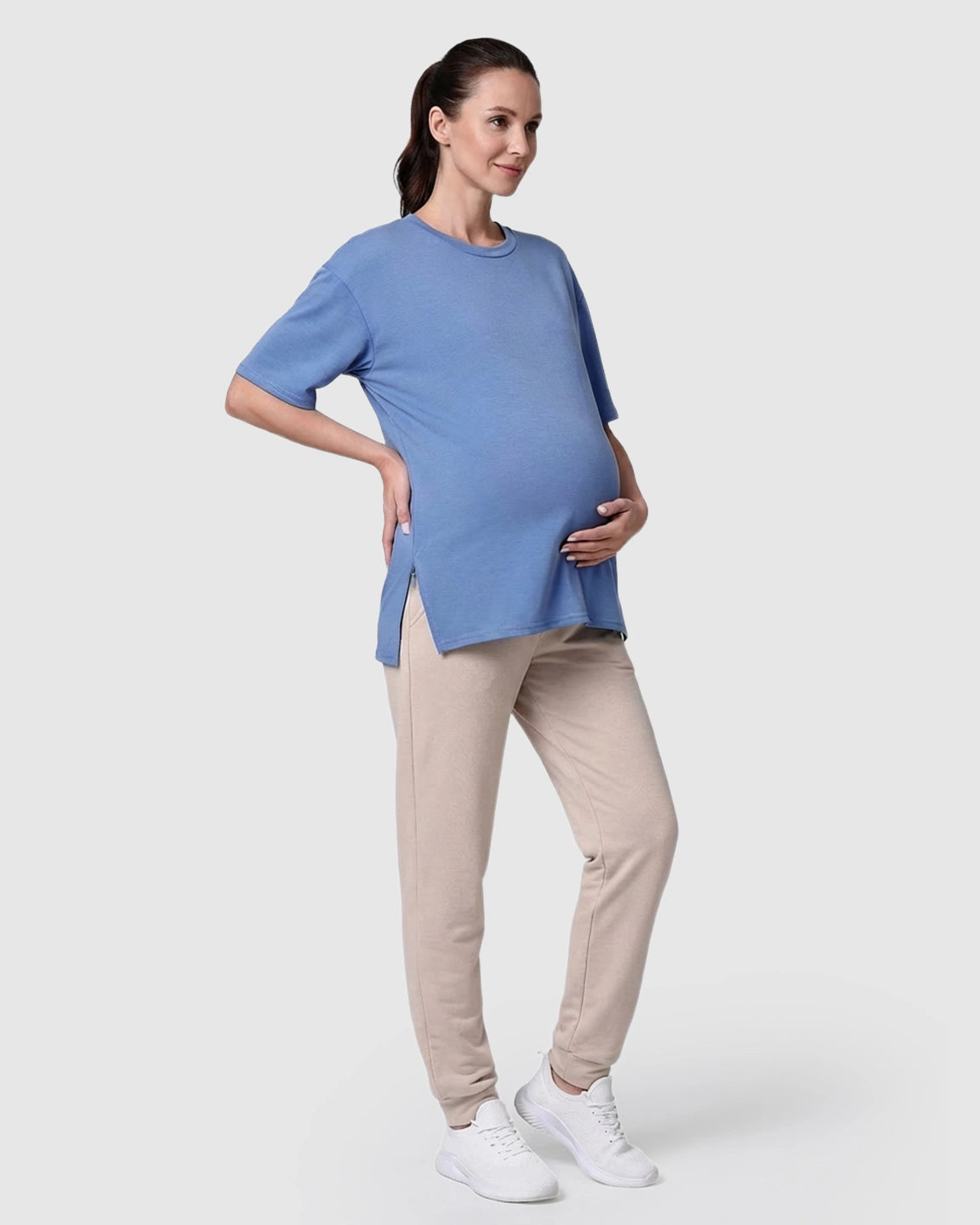 Zipper-Slits Casual Maternity Nursing T-Shirt