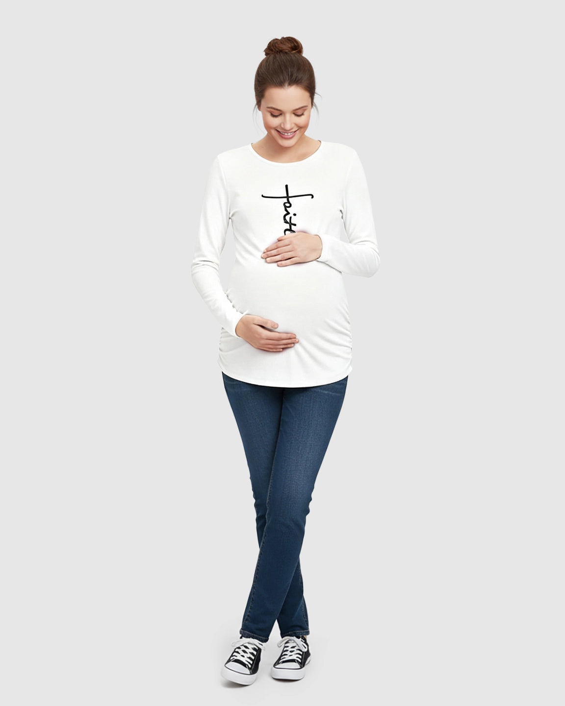 Ruched Side Long-Sleeve Maternity Top