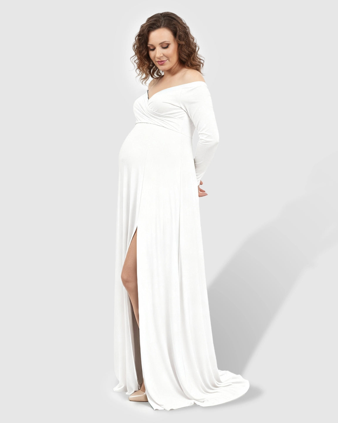Off-Shoulder Fitted Silhouette Maternity Maxi Dress