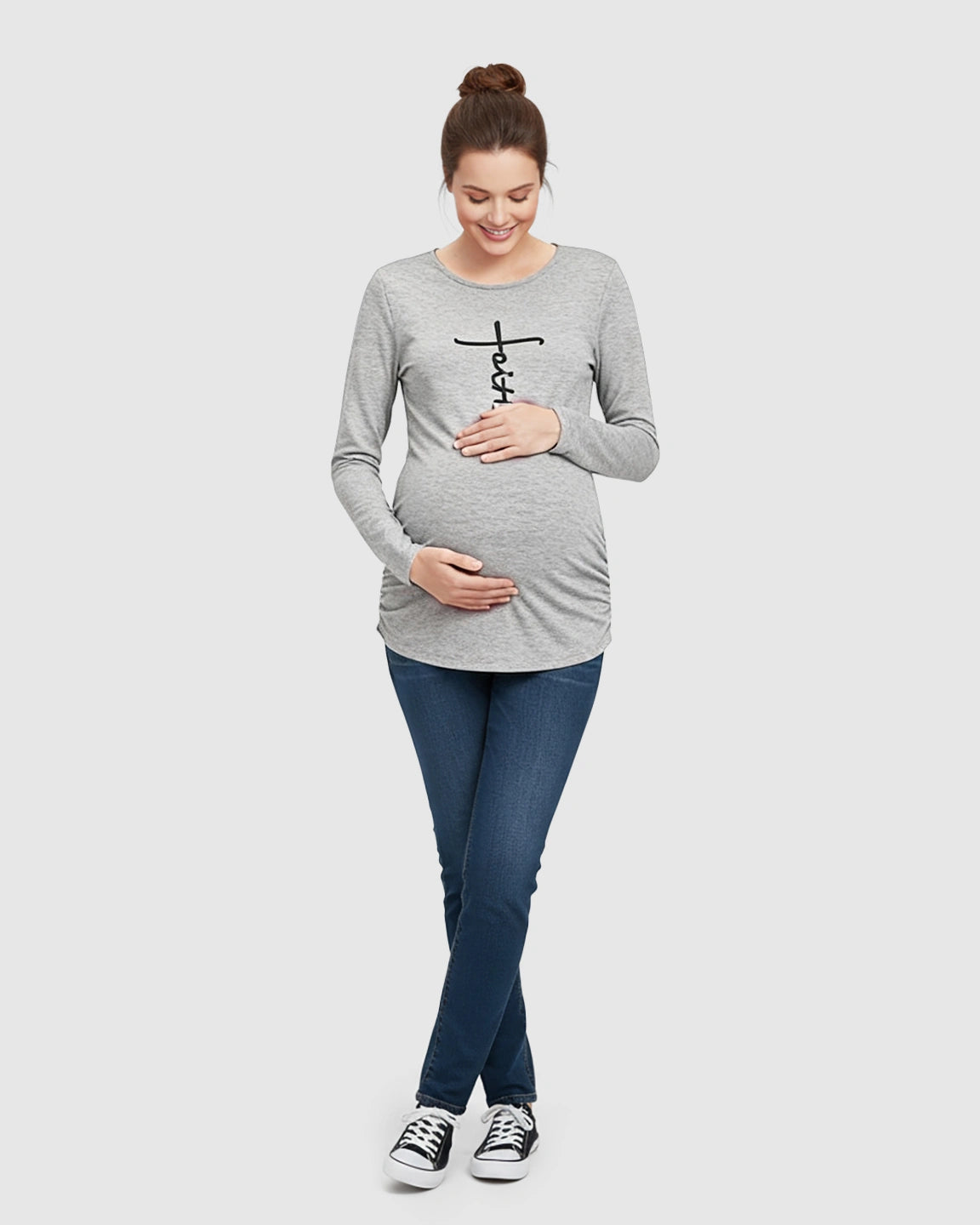 Ruched Side Long-Sleeve Maternity Top