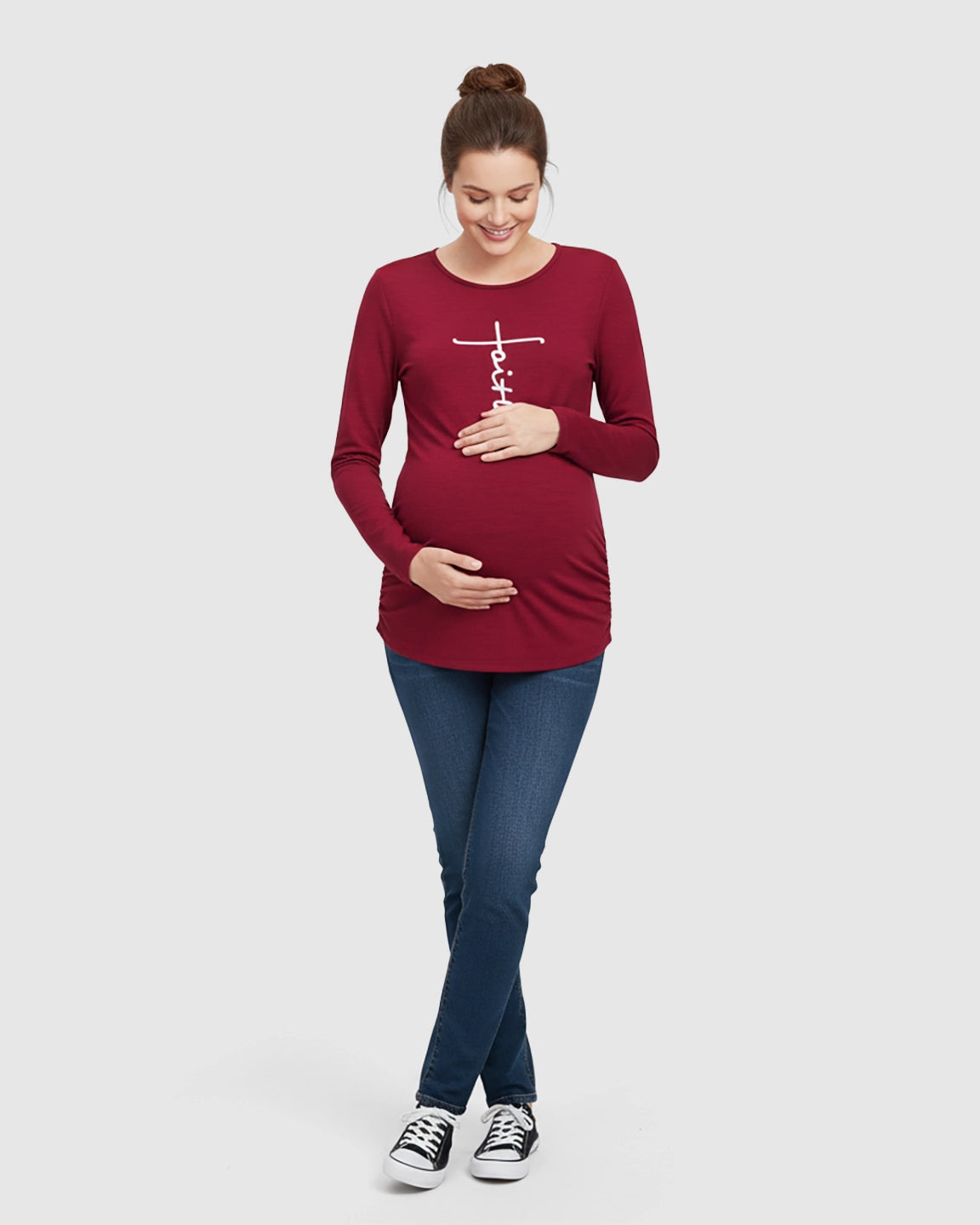 Ruched Side Long-Sleeve Maternity Top